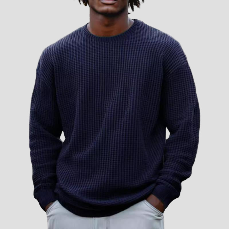 Noel | Solid Color Waffle Round Neck Sweatshirt