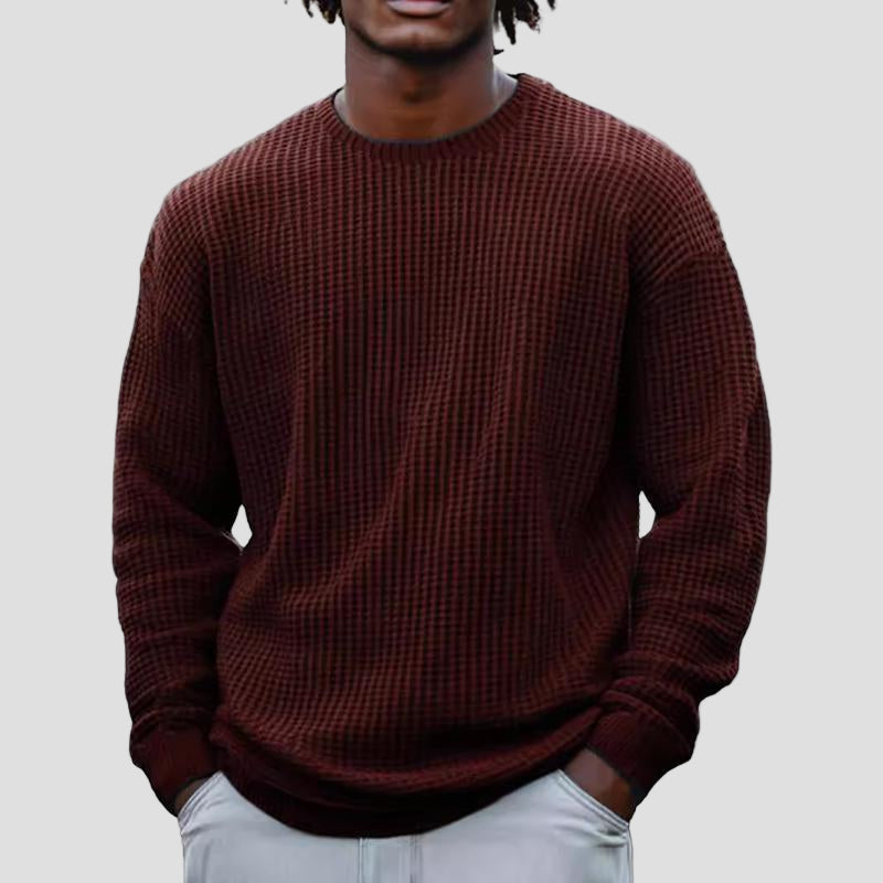 Noel | Solid Color Waffle Round Neck Sweatshirt