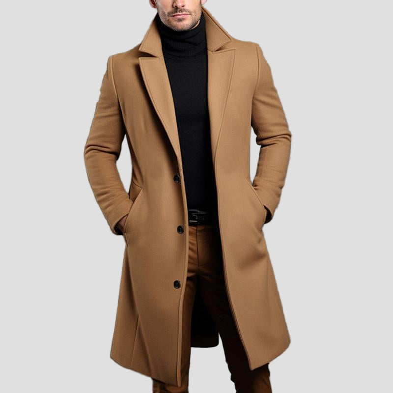 Reese | Solid Notch Lapel Single-Breasted Mid-Length Coat