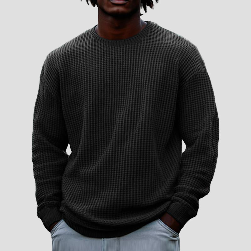 Noel | Solid Color Waffle Round Neck Sweatshirt