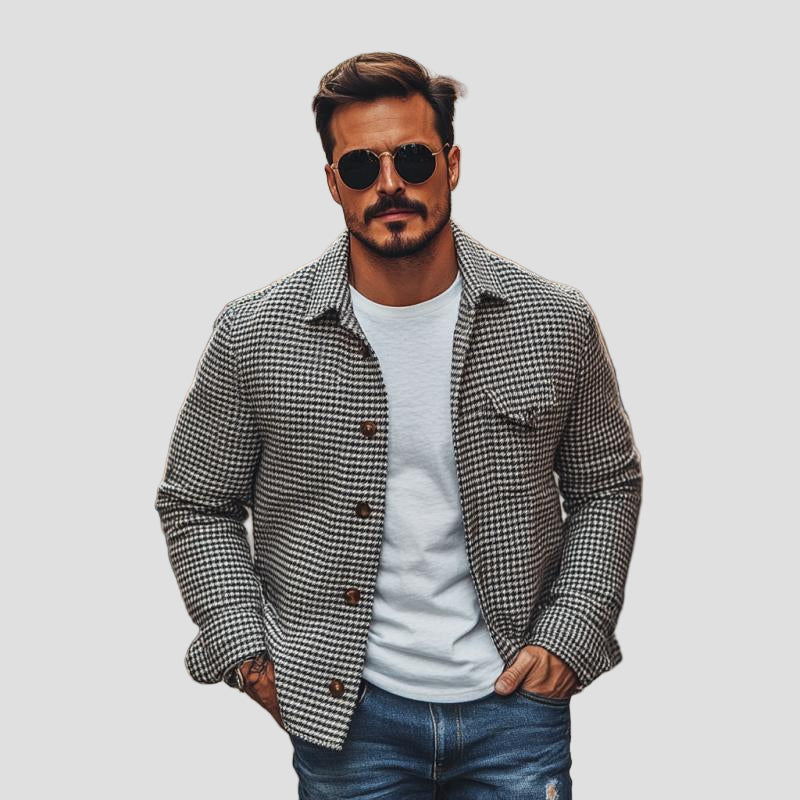 Reagan | Vintage Houndstooth Lapel Single-Breasted Shirt Jacket