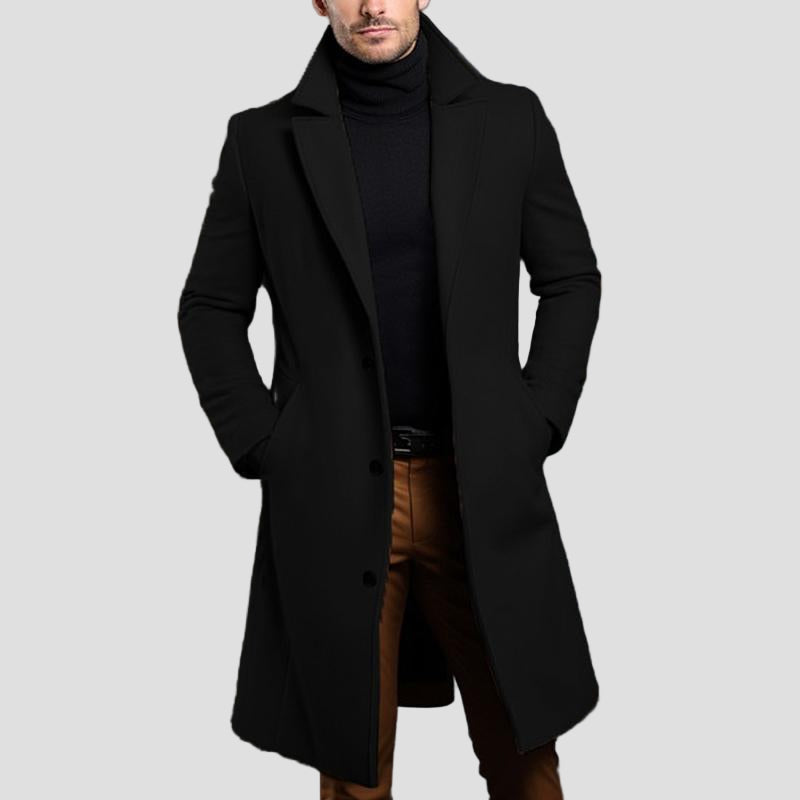 Reese | Solid Notch Lapel Single-Breasted Mid-Length Coat
