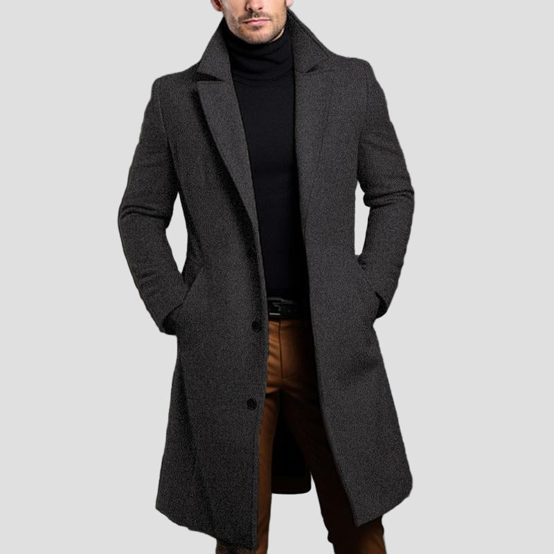 Reese | Solid Notch Lapel Single-Breasted Mid-Length Coat