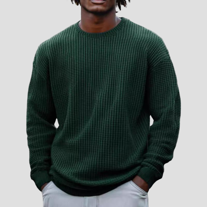 Noel | Solid Color Waffle Round Neck Sweatshirt